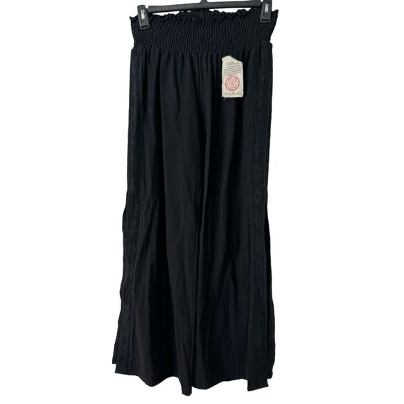 NWT Mr. Buho Black Flowy Smocked High Rise Wide Leg Crochet Beach Pants Large - Picture 1 of 10
